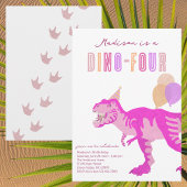 T-Rex Pink Dino-Four Vierde 4e verjaardagsfeest Kaart