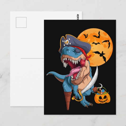 T-Rex Pirate Trick Arr Treat Halloween Dinosaur Briefkaart (Voorkant / Achterkant)