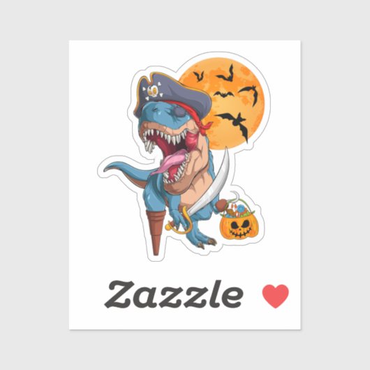 T-Rex Pirate Trick Arr Treat Halloween Dinosaur Sticker (Vel)