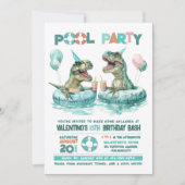 T-Rex Pool Party Uitnodiging Verjaardag (Voorkant)