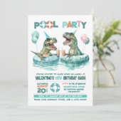 T-Rex Pool Party Uitnodiging Verjaardag (Staand voorkant)