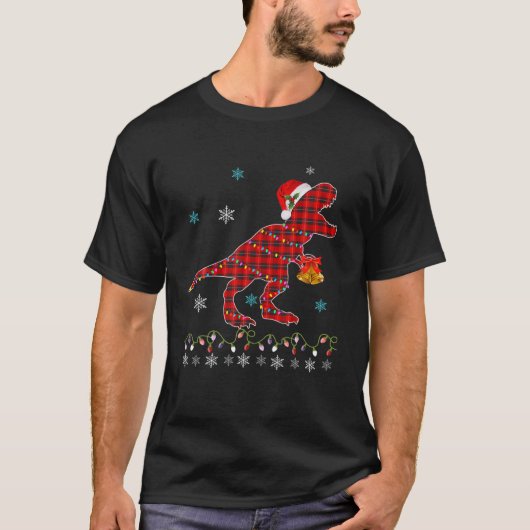 T Rex Pset Red Buffalo Dinosaur kerstpyjama T-shirt (Voorkant)