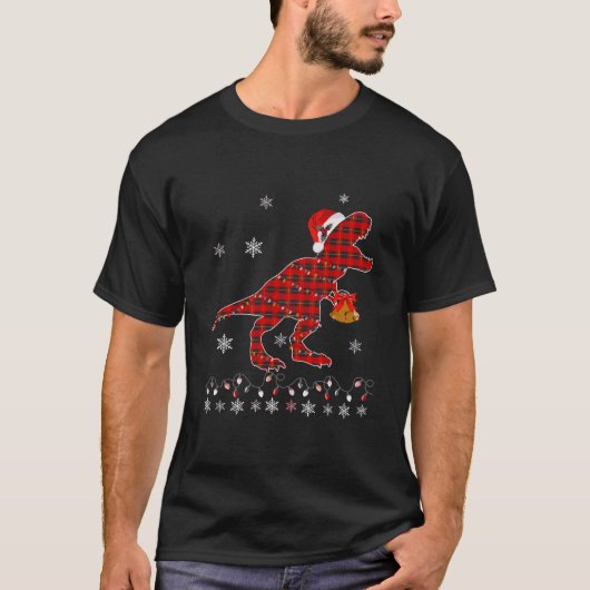 T Rex Pset Red Buffalo Dinosaur kerstpyjama T-shirt (Voorkant)