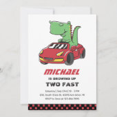 T-Rex Race auto Twee Fast Boys Birthday Uitnodigin Kaart (Voorkant)