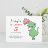 T-rex Ride Unicycle Cute Dinosaur Girls Birthday Kaart (Staand voorkant)