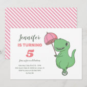 T-rex Ride Unicycle Cute Dinosaur Girls Birthday Kaart (Voorkant / Achterkant)