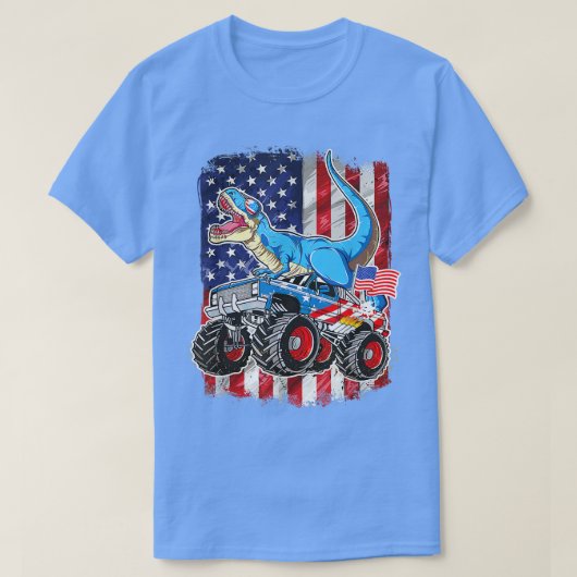 T Rex Riding Monster Truck 4 juli American Fl T-shirt (Design voorkant)