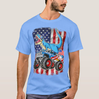 T Rex Riding Monster Truck 4 juli American Fl T-shirt