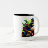 T-Rex Riding Monster Truck Dinosaur Name Tweekleurige Koffiemok (Voorkant rechts)