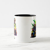 T-Rex Riding Monster Truck Dinosaur Name Tweekleurige Koffiemok (Center)