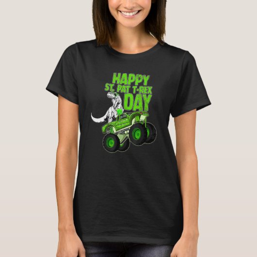T Rex Riding Monster Truck Happy St Patrex Dag T-shirt (Voorkant)