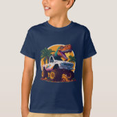 T-Rex Riding Monster Truck Kinder T-Shir Roaring F T-shirt (Voorkant)