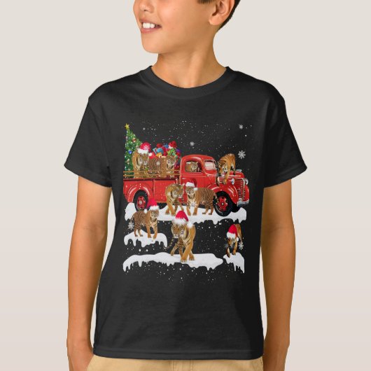 T-rex Riding Rode Vrachtwagen Kerstboom Believe Sa T-shirt (Voorkant)