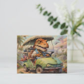 T-Rex rijdende groene golfkar Briefkaart (Staand voorkant)