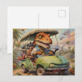T-Rex rijdende groene golfkar Briefkaart (Voorkant / Achterkant)