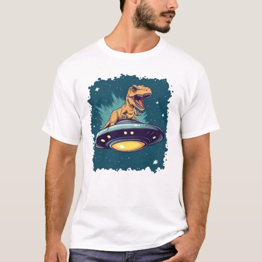 T-Rex rijdende UFO T-shirt (Voorkant)