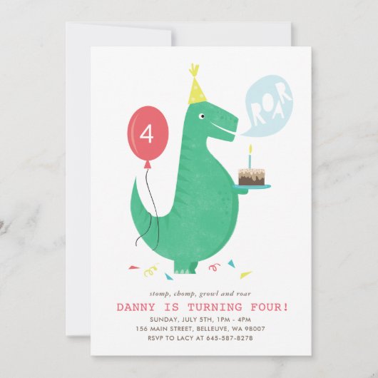 T Rex Roar Birthday - uitnodiging (Voorkant)