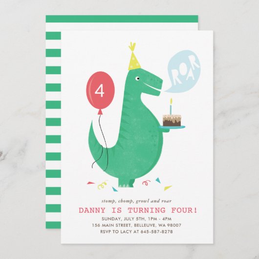 T Rex Roar Birthday - uitnodiging (Voorkant / Achterkant)