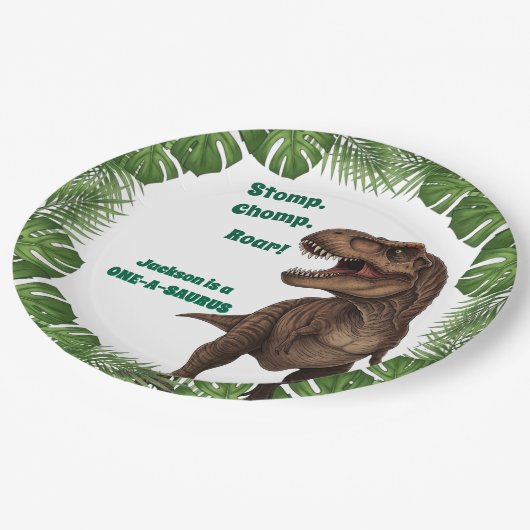 T-Rex Roar Dinosaur Birthday Paper Plates Papieren Bordje (Gekanteld)