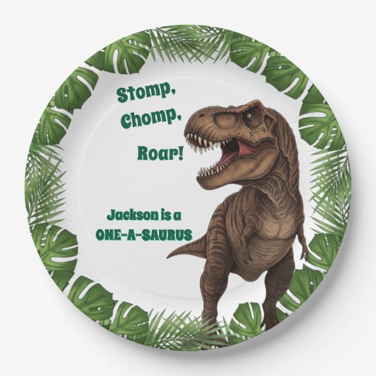 T-Rex Roar Dinosaur Birthday Paper Plates Papieren Bordje (Voorkant)
