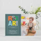 T-Rex-roar | Dinosaur Birthday Party Photo Invite (Staand voorkant)