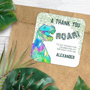 T-Rex Roar Dinosaurus Dank u Verjaardagsfeest Vierkante Sticker