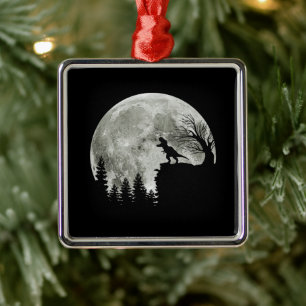T-rex roar op mountain Halloween Moon Gift Metalen Ornament