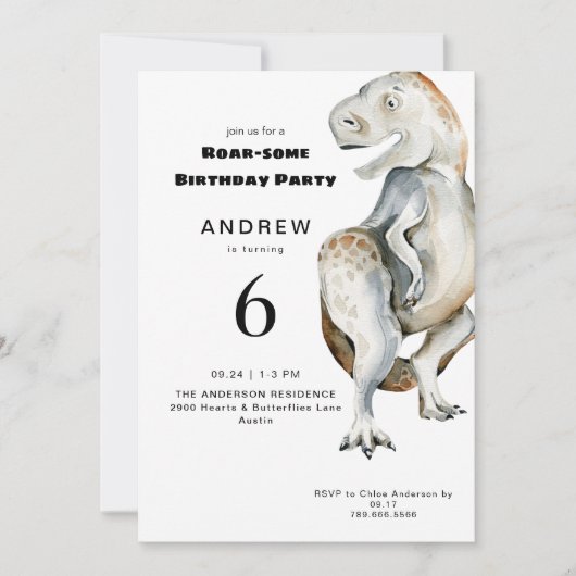 T-Rex Roar-some verjaardagsfeestje uitnodiging (Voorkant)