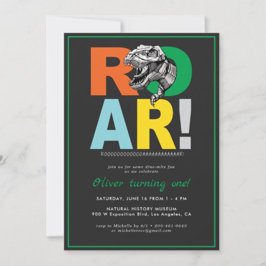T-Rex-roar | Uitnodiging Dinosaur Birthday (Voorkant)