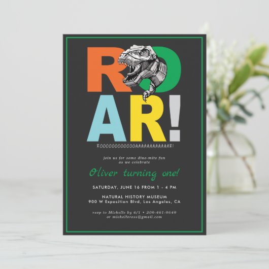 T-Rex-roar | Uitnodiging Dinosaur Birthday (Staand voorkant)