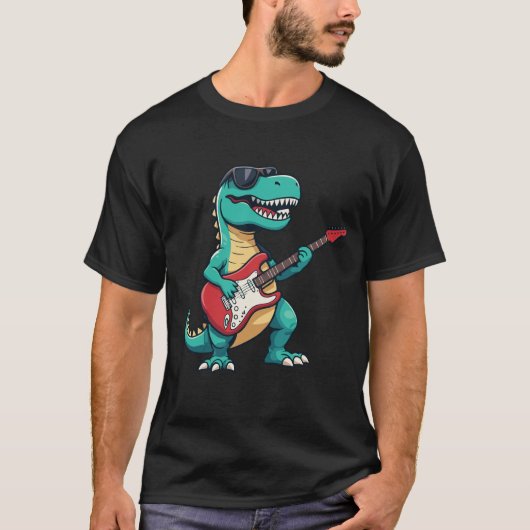 T-Rex Rock and Roll T-Shirt | Cartoon Dinosaur (Voorkant)