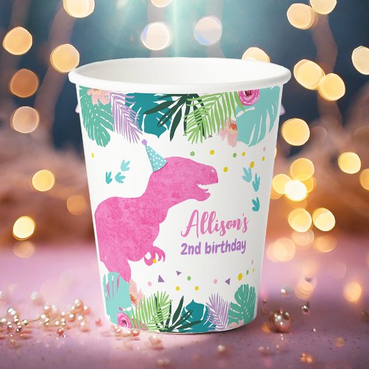 T-Rex Roze Dinosaurus Meisje Dino Prehistorische V Papieren Bekers