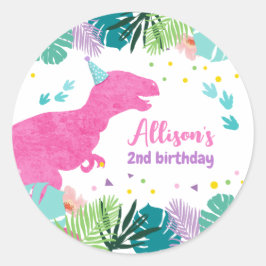 T-Rex Roze Dinosaurus Meisje Dino Prehistorische V Ronde Sticker