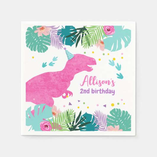 T-Rex Roze Dinosaurus Meisje Dino Prehistorische V Servet (Voorkant)