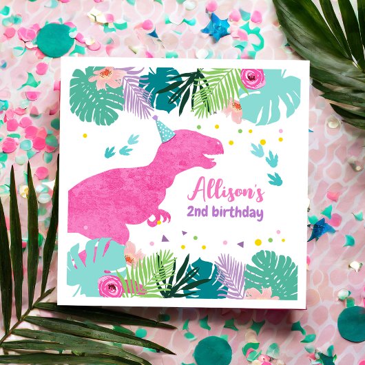 T-Rex Roze Dinosaurus Meisje Dino Prehistorische V Servet