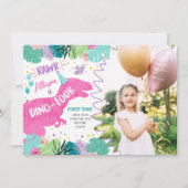 T-Rex Roze Dinosaurus Meisje Dino Vier 4e Verjaard Kaart (Voorkant)