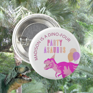 T-Rex Roze Feest Asaurus Cute Dinosaur Verjaardag Ronde Button 3,2 Cm
