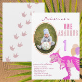 T-Rex Roze Foto Elke Leeftijd Schattige 1e Verjaar Kaart