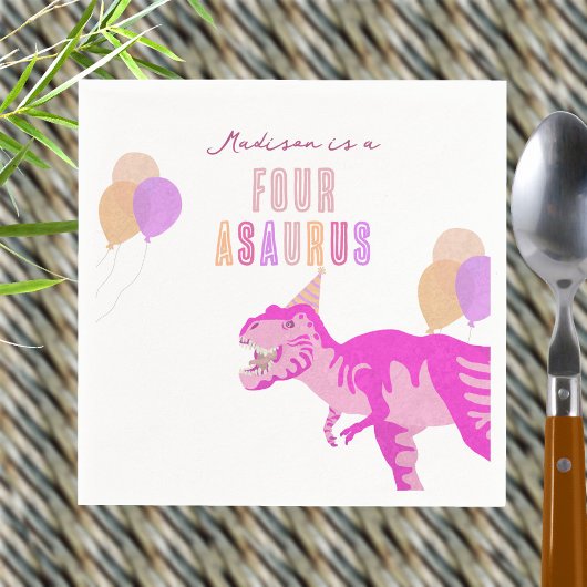 T-Rex Roze Schattige Any Age Dinosaurus Verjaardag Servet