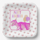 T-Rex Roze Schattigee Jurassic Dinosaur Verjaardag Papieren Bordje (Voorkant)