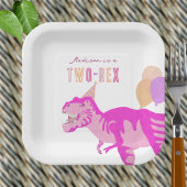 T-Rex Roze Schattigee Twee-Rex Dinosaurus Verjaard Papieren Bordje