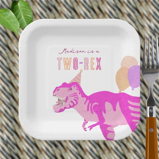 T-Rex Roze Schattigee Twee-Rex Dinosaurus Verjaard Papieren Bordje