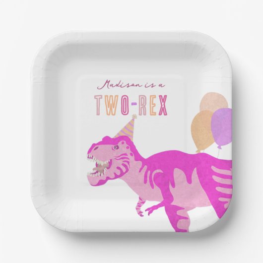 T-Rex Roze Schattigee Twee-Rex Dinosaurus Verjaard Papieren Bordje (Voorkant)