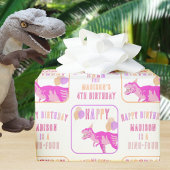 T-Rex Roze Voeg naam en leeftijd Dinosaurus Verjaa Cadeaupapier