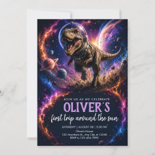 T Rex Ruimte Avontuur 1e Verjaardagsuitnodiging Kaart