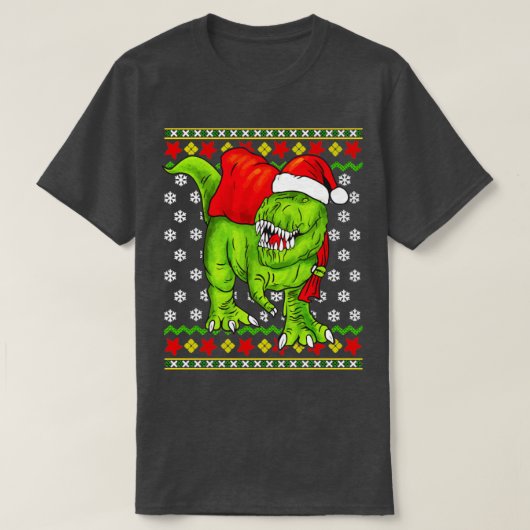 T Rex Santa Claus Ugly KerstSweater T-shirt (Design voorkant)