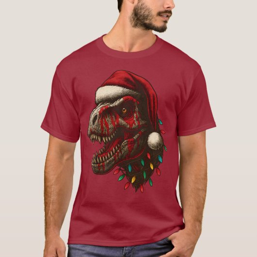 T-Rex Santa Dinosaur Kerstmis T-shirt (Voorkant)