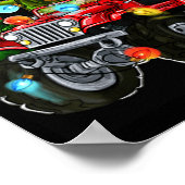 T-rex Santa In Monster Truck With Christmas Trees Poster (Hoek)
