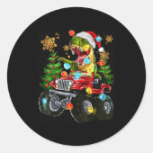 T-rex Santa In Monster Truck With Christmas Trees Ronde Sticker (Voorkant)