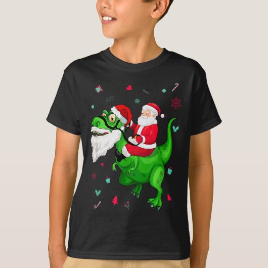 T-rex Santa Ride Funny Ugly Christmas Toddler_kids T-shirt (Voorkant)